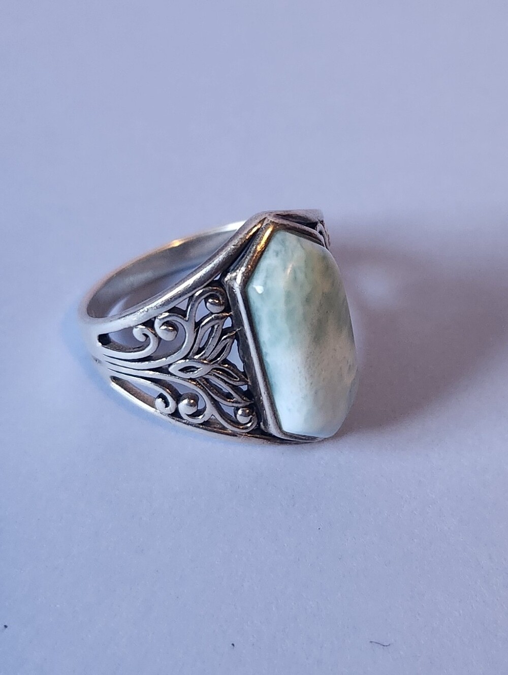 BBJ Sterling Silver 925 Filigree Natural Blue Larimar Statement Ring Sz 9.75 EUC
